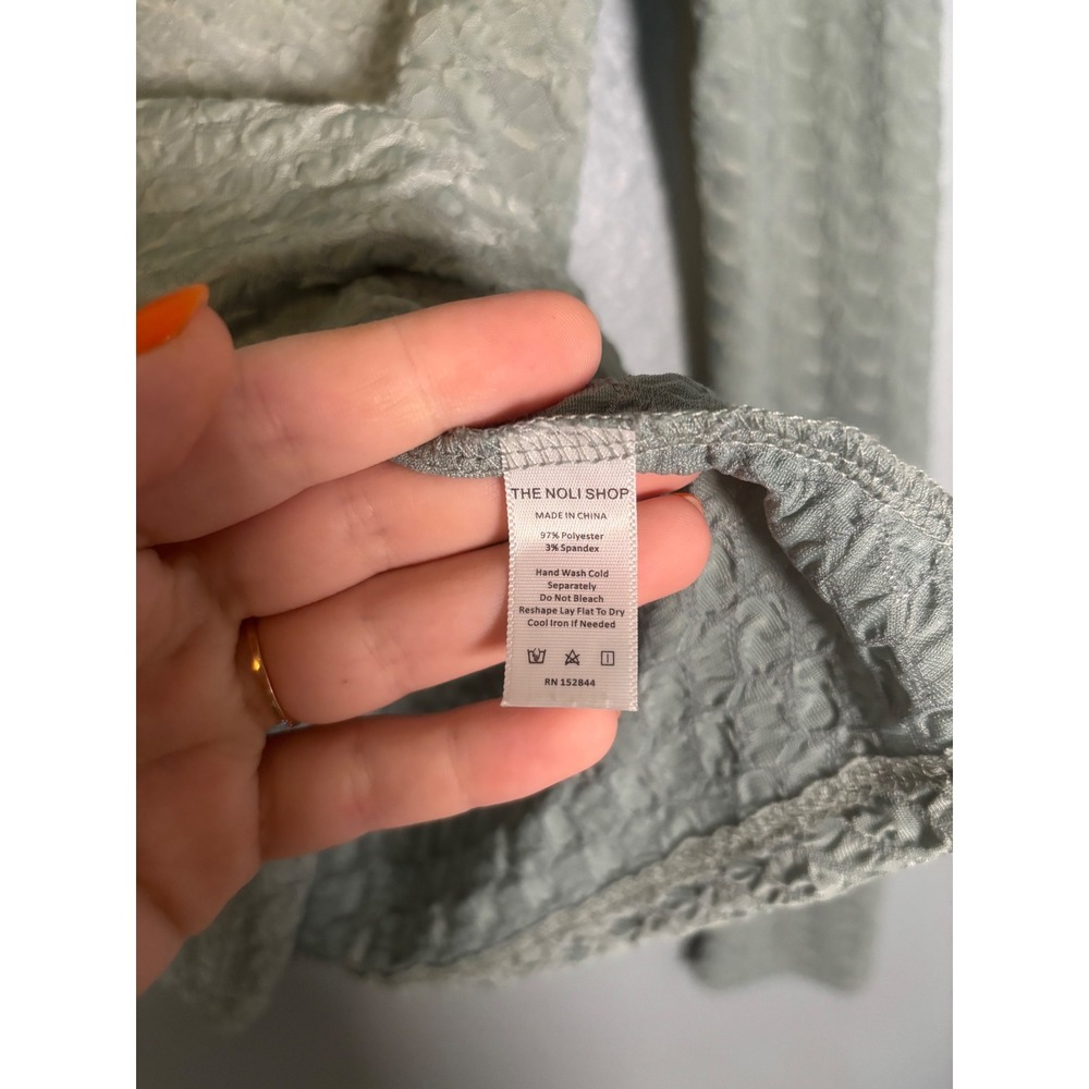 The Noli Shop Sage Green Sheer Popcorn Textured Mock Neck Long Sleeve Top Size M - Picture 5 of 6